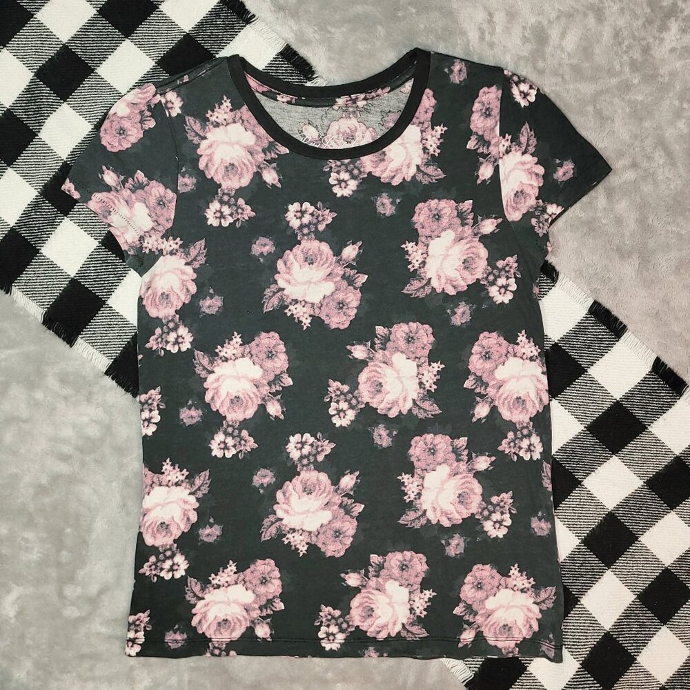 Aeropostale Black Tee with Pink Floral Print